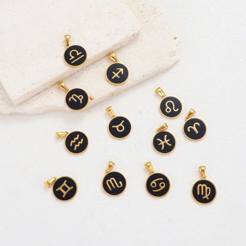 Stainless Steel 18K Gold Plated 12 Constellation Round Coin Pendant For DIY Necklace Bracelet Making Minimalist Zodiac Jewelry Accessories