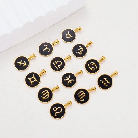 Stainless Steel 18K Gold Plated 12 Constellation Round Coin Pendant For DIY Necklace Bracelet Making Minimalist Zodiac Jewelry Accessories