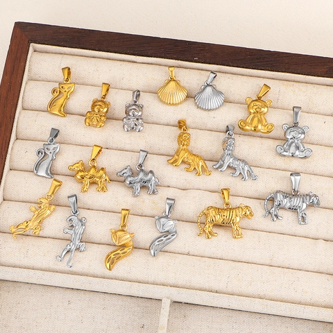 Ciondoli Animali in Acciaio Inossidabile Fai-da-te per Creazione Gioielli Placcati Oro Argento Tigre Leone Volpe Gatto Orso Ciondoli Accessori