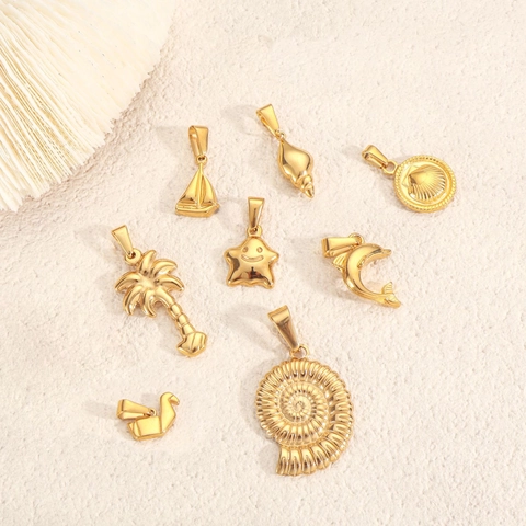 Collana con Pendente in Acciaio Inossidabile a Forma di Vita Marina Conchiglia Delfino Palma Barca a Vela Stella Gioielli da Vacanza per Donna Ragazza
