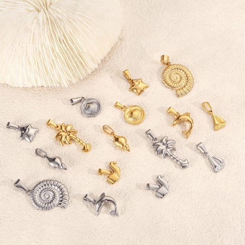 Collana con Pendente in Acciaio Inossidabile a Forma di Vita Marina Conchiglia Delfino Palma Barca a Vela Stella Gioielli da Vacanza per Donna Ragazza