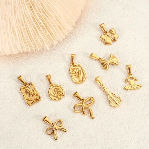Vintage Edelstahl Galvanisiert DIY Anhänger Zubehör Schleife Rose Blume Kleid Violine Sonnenblume Strass Anhänger Für Damen