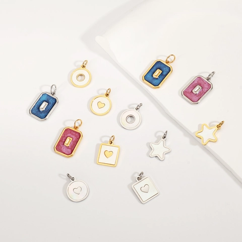 Minimalistische Roestvrijstalen Schelp Hanger Hart Ster Geometrische Vorm Emaille Druppelolie Goud Zilver Vergulde Sieraden Charms