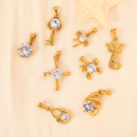 Mode Roestvrij Staal Strass Hanger Goud DIY Sleutel Kruis Strik Waterdruppel Vorm Hart Hangers Sieraden Ketting Charms Voor Vrouwen