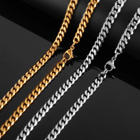 Fashion Stainless Steel Cuban Link Chain Necklace For Men Women Hip Hop Punk Gold Silver NK Choker Necklace Jewelry Gift