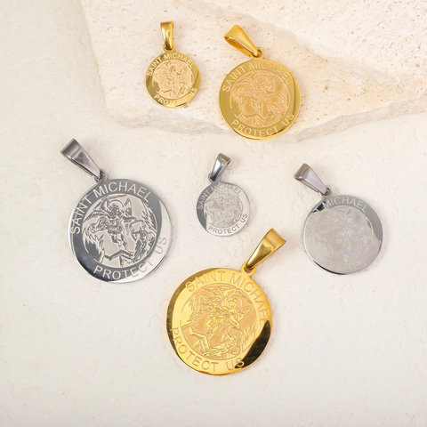 Sint-Michiel Bescherm Ons Roestvrij Stalen Ronde Munt Hanger Vintage Religieuze Aartsengel Medaille Voor Heren Dames Sieraden