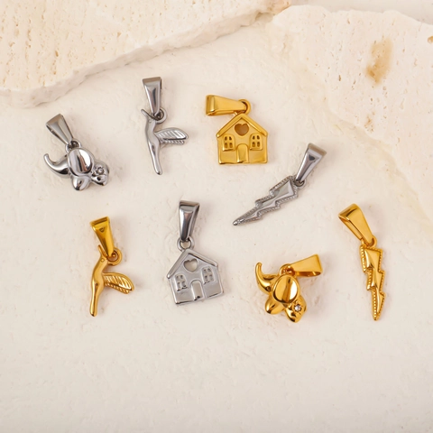 Minimalistisch Roestvrij Staal Huis Bliksem Olifant Vogel Hangers Goud Verguld Voor DIY Ketting Armband Sieraden Maken