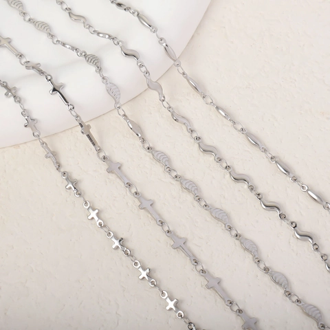 Collana in Acciaio Inossidabile con Foglie Croce Onda Grani di Olivo per Donna Oro Argento Catena Galvanica Regalo Gioielli DIY