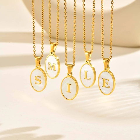 Pendentif Initiale en Acier Inoxydable Ovale Coquille Seul Sans Chaîne Or Alphabet A-Z Minimaliste Collier Bijoux Pour Femmes