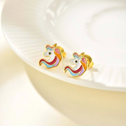 Edelstahl Süße Cartoon Tier Ohrstecker Gold Vergoldet Emaille Marienkäfer Elefant Einhorn Schmuck Für Damen Kinder