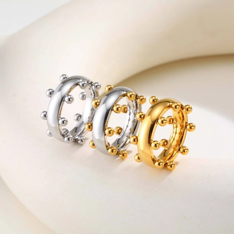 Bague Moderne en Acier Inoxydable avec Perles Polies pour Femme Or Argent Bicolore Anneau à Bille en Métal Géométrique Bijoux de Mode Cadeau