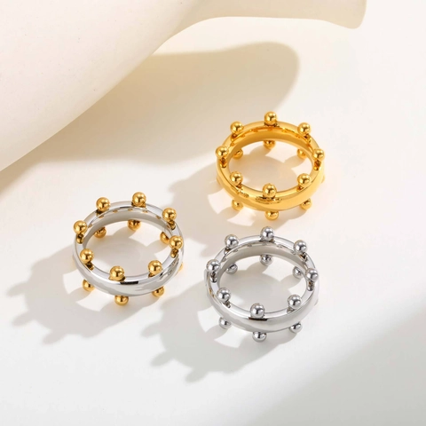 Bague Moderne en Acier Inoxydable avec Perles Polies pour Femme Or Argent Bicolore Anneau à Bille en Métal Géométrique Bijoux de Mode Cadeau