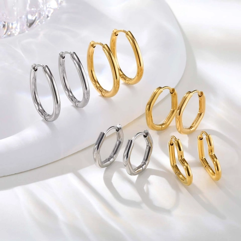 Minimalist Stainless Steel Hoop Earrings Geometric Heart Oval Round Huggie Earrings For Men Women Fashion Jewelry