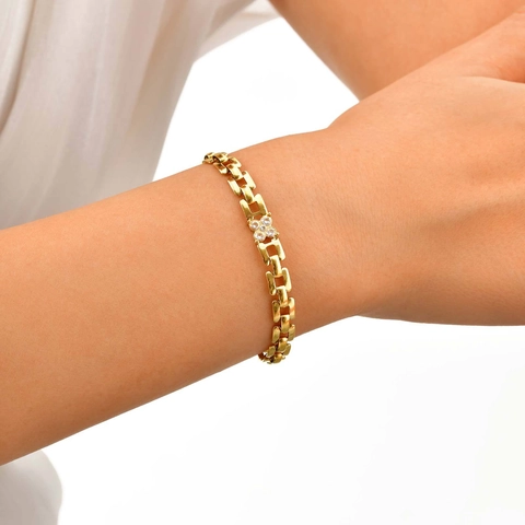 Fashion Stainless Steel Flower Rhinestone Bracelet For Women Gold Plated Watch Band Style Chain Elegant Jewelry Gift
