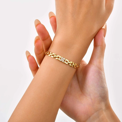 Fashion Stainless Steel Flower Rhinestone Bracelet For Women Gold Plated Watch Band Style Chain Elegant Jewelry Gift