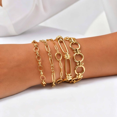 18K Gold Plated Stainless Steel Chain Bracelet For Women Minimalist Oval Link Adjustable Fashion Jewelry Accessories