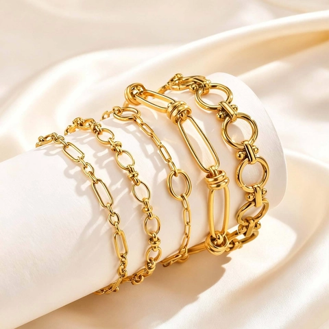 18K Gold Plated Stainless Steel Chain Bracelet For Women Minimalist Oval Link Adjustable Fashion Jewelry Accessories