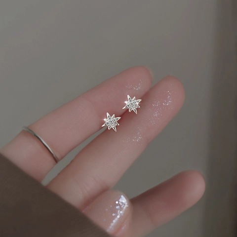 Pendientes de Botón Estrella de Ocho Puntas Cobre Zirconia Minimalista Polaris Joyería Para Mujer Diaria Moda Accesorios