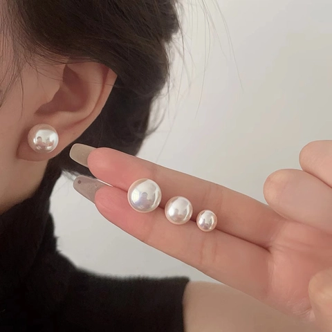 Pendientes de Botón de Perla Artificial de Imitación Redonda de Lujo Con Poste de Plata de Ley 925 Joyería Minimalista Elegante Para Mujer
