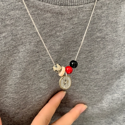 Vintage Verzilverde Slangenketting Met Knoppendhanger Gevlekte Steen Kleurrijke Kralen Voor Dames Dagelijkse Niche Sieraden