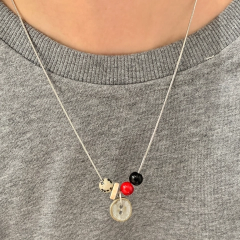 Vintage Verzilverde Slangenketting Met Knoppendhanger Gevlekte Steen Kleurrijke Kralen Voor Dames Dagelijkse Niche Sieraden