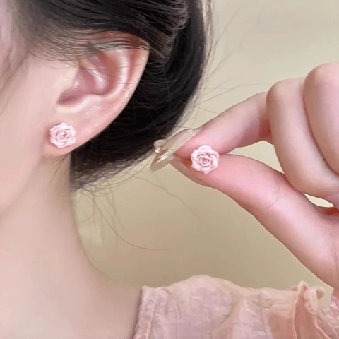 Pendientes de Botón de Rosa de Resina Floral Dulce Poste de Acero Inoxidable Regalo de Joyería