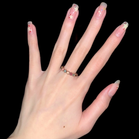 Niche Design Multicolor Rainbow Zirconia Adjustable Open Ring For Women Elegant Electroplated High-end Finger Jewelry Daily Dating Gift