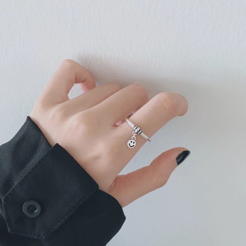 Anillo Abierto Ajustable de Cobre Vintage para Mujer Estilo Punk Minimalista Cara Sonriente Forever Good Luck Anillo Grabado