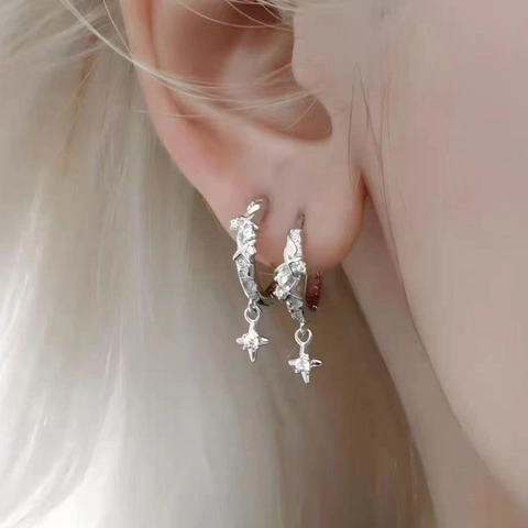 Pendientes de Aro de Cobre con Estrella Plateados con Colgante de Strass Elegante Starburst Pendientes Joyería para Mujer