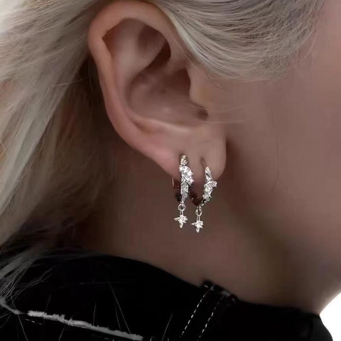 Pendientes de Aro de Cobre con Estrella Plateados con Colgante de Strass Elegante Starburst Pendientes Joyería para Mujer