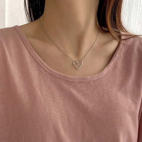 Collana con Ciondolo a Cuore Cavo in Argento Sterling S925 per Donna Catena a Osso di Serpente Minimalista Gioielli