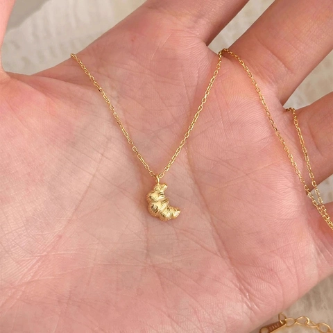 Collar Con Colgante De Croissant Plateado Para Mujer Forma De Pan Francés Minimalista Joyería De Moda Cadena