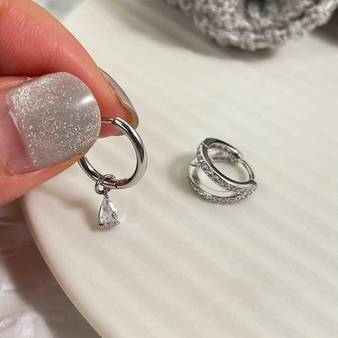 Pendientes de Cobre Asimétricos con Gota de Agua Pavé de Strass para Mujer Joyería de Moda de Estilo Coreano