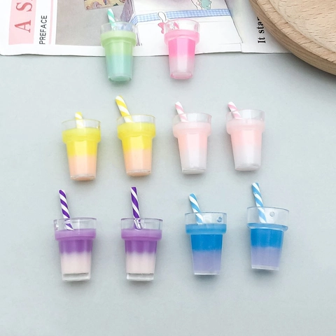 Miniature Resin Bubble Tea Cup Pendants Gradient Color Drink Bottle Charms For DIY Crafts Keychain Jewelry Making Accessories