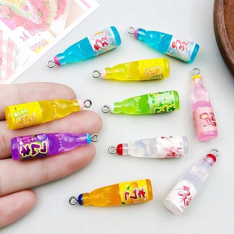 Mini Resin Drink Bottle Pendants Japanese Ramune Soda Bottle Charms For DIY Jewelry Making Keychain Bracelet Accessories