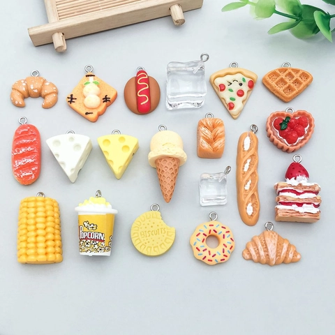 Simulation Food Resin Pendants For DIY Jewelry Making Colorful Mixed Bread Cake Pizza Popcorn Charms For Necklace Bracelet