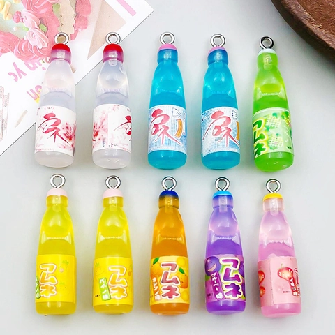 Mini Resin Drink Bottle Pendants Japanese Ramune Soda Bottle Charms For DIY Jewelry Making Keychain Bracelet Accessories