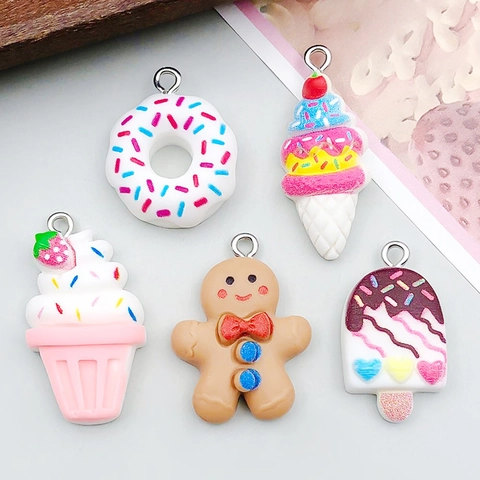 Cute Cartoon Food Resin Pendants For DIY Jewelry Making Milk Bottle Donut Cake Ice Cream Mini Charms Handmade Accessory