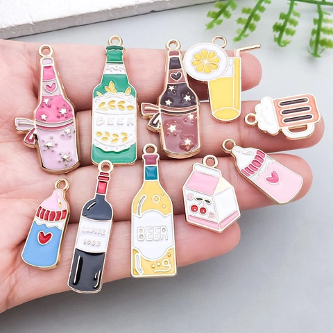 Bunte Tropföl Zinklegierung Weinflasche Getränkeflasche Anhänger Charms Für DIY Armband Halskette Ohrring Schmuckherstellung Zubehör