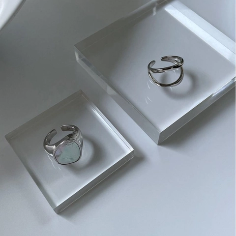 Anillos Ajustables de Plata de Ley S925 para Mujer Incrustación de Concha Irregular Anillo Abierto de Doble Capa Joyería Minimalista