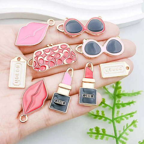 Zinc Alloy Enamel Jewelry Making Charms Lipstick Bag Sunglasses Lips Design Pendants For DIY Bracelet Necklace Earring Accessory