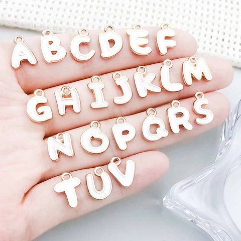 White Enamel Alphabet A-Z Initial Charms Gold Plated Zinc Alloy Letter Pendants For DIY Necklace Bracelet Jewelry Making Accessories