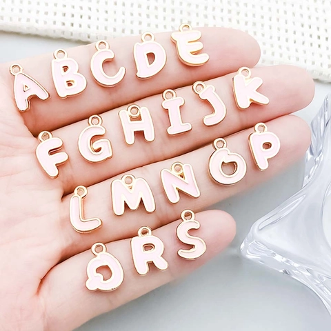 Ciondoli Lettere Alfabeto Inglese in Smalto Rosa Lega di Zinco Placcati Oro Charms per Creazione Gioielli DIY