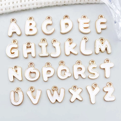 White Enamel Alphabet A-Z Initial Charms Gold Plated Zinc Alloy Letter Pendants For DIY Necklace Bracelet Jewelry Making Accessories