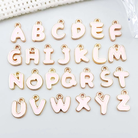 Ciondoli Lettere Alfabeto Inglese in Smalto Rosa Lega di Zinco Placcati Oro Charms per Creazione Gioielli DIY