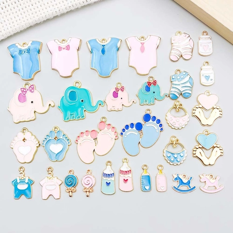 Colgantes de Aleación de Esmalte Tema Bebé Joyería DIY Charms Biberón Elefante para Pulseras Collares Accesorios Dibujos Animados