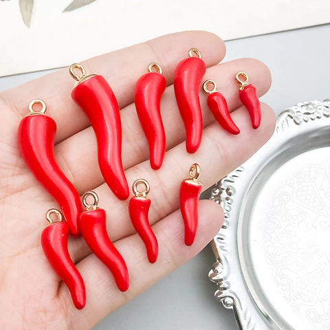 Red Chili Pepper Enamel Zinc Alloy Pendants For DIY Necklace Bracelet Making Fresh Vegetable Charms Jewelry Findings Accessory