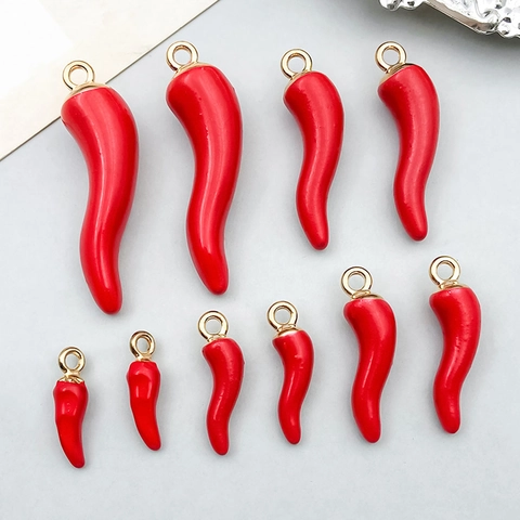 Red Chili Pepper Enamel Zinc Alloy Pendants For DIY Necklace Bracelet Making Fresh Vegetable Charms Jewelry Findings Accessory