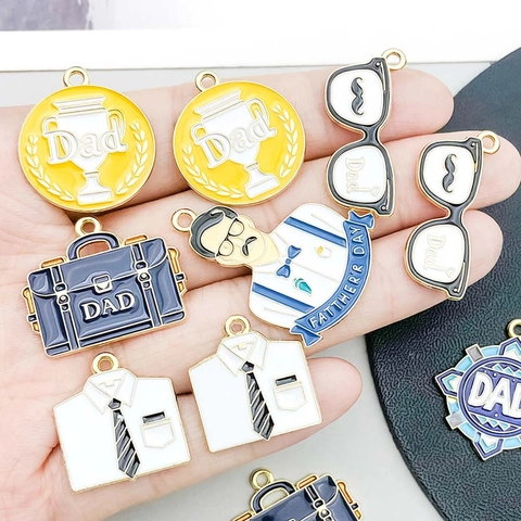Enamel Zinc Alloy Father's Day Charms For DIY Jewelry Making Dad Glasses Briefcase Shirt Medal Pendant Accessories