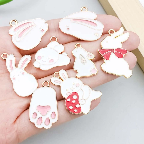 Easter Bunny Charms Zinc Alloy Enamel Rabbit Pendant For DIY Necklace Bracelet Jewelry Making Cartoon Animal Paw Print Accessory